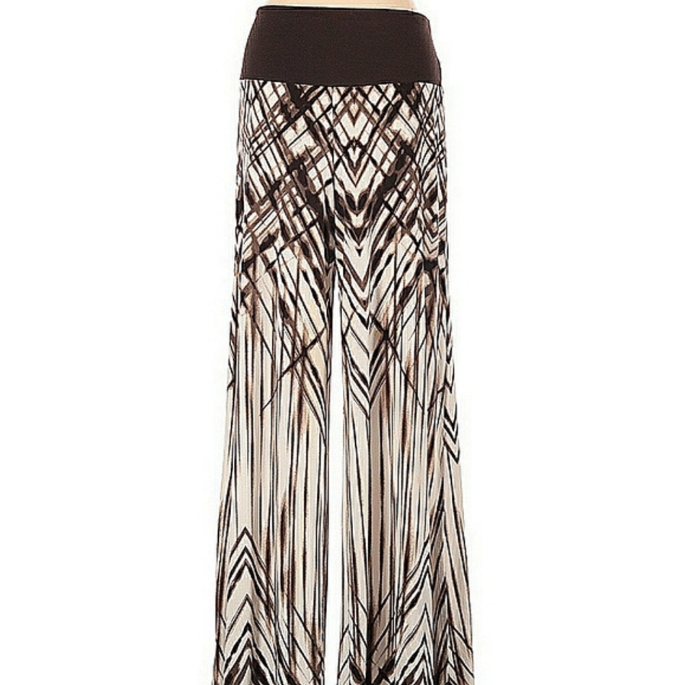 Women With Control Brown & Cream Wide Leg Pants